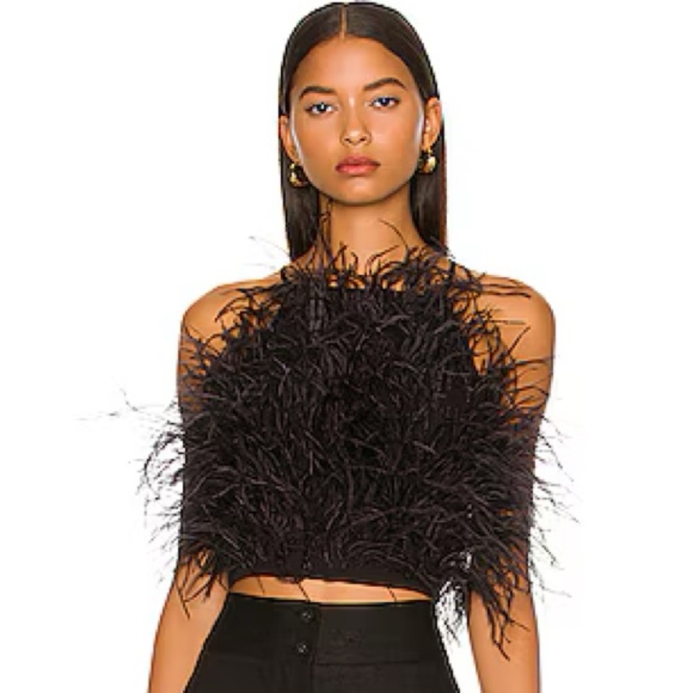 Cult Gaia Joey Feather Top Black